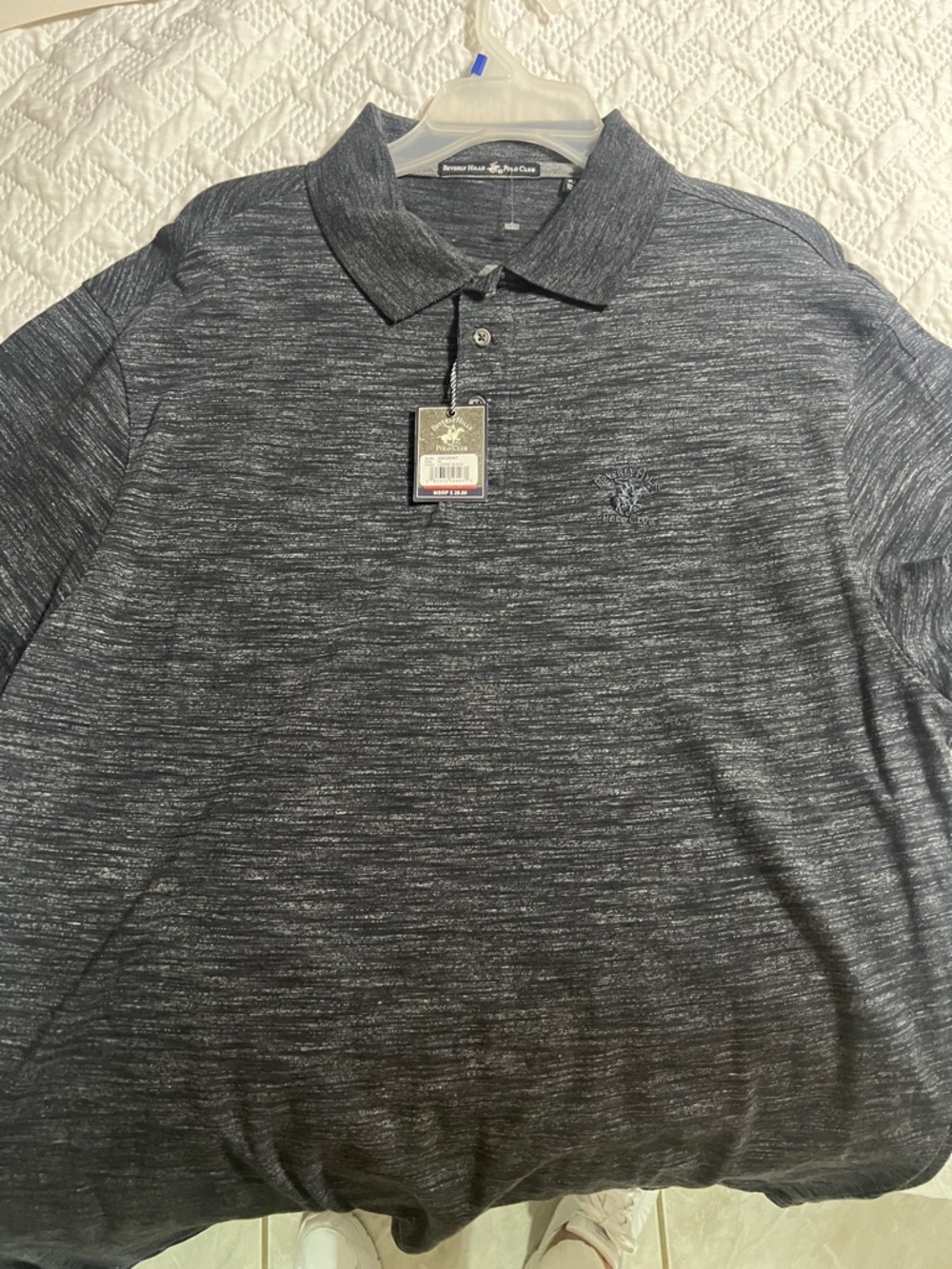 Beverly Hills Polo Club Men's Heathered Charcoal Polo - Dark Gray